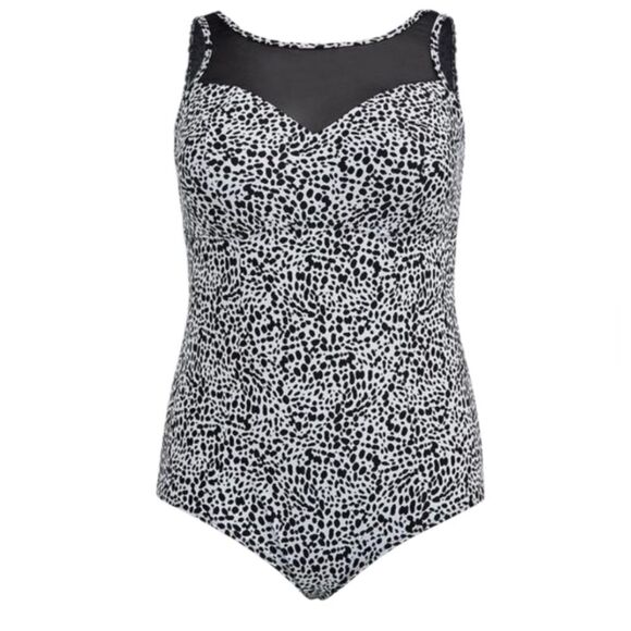 Torrid Stylish Black and White Swimsuit With Mesh Neckline - Picture 1 of 6